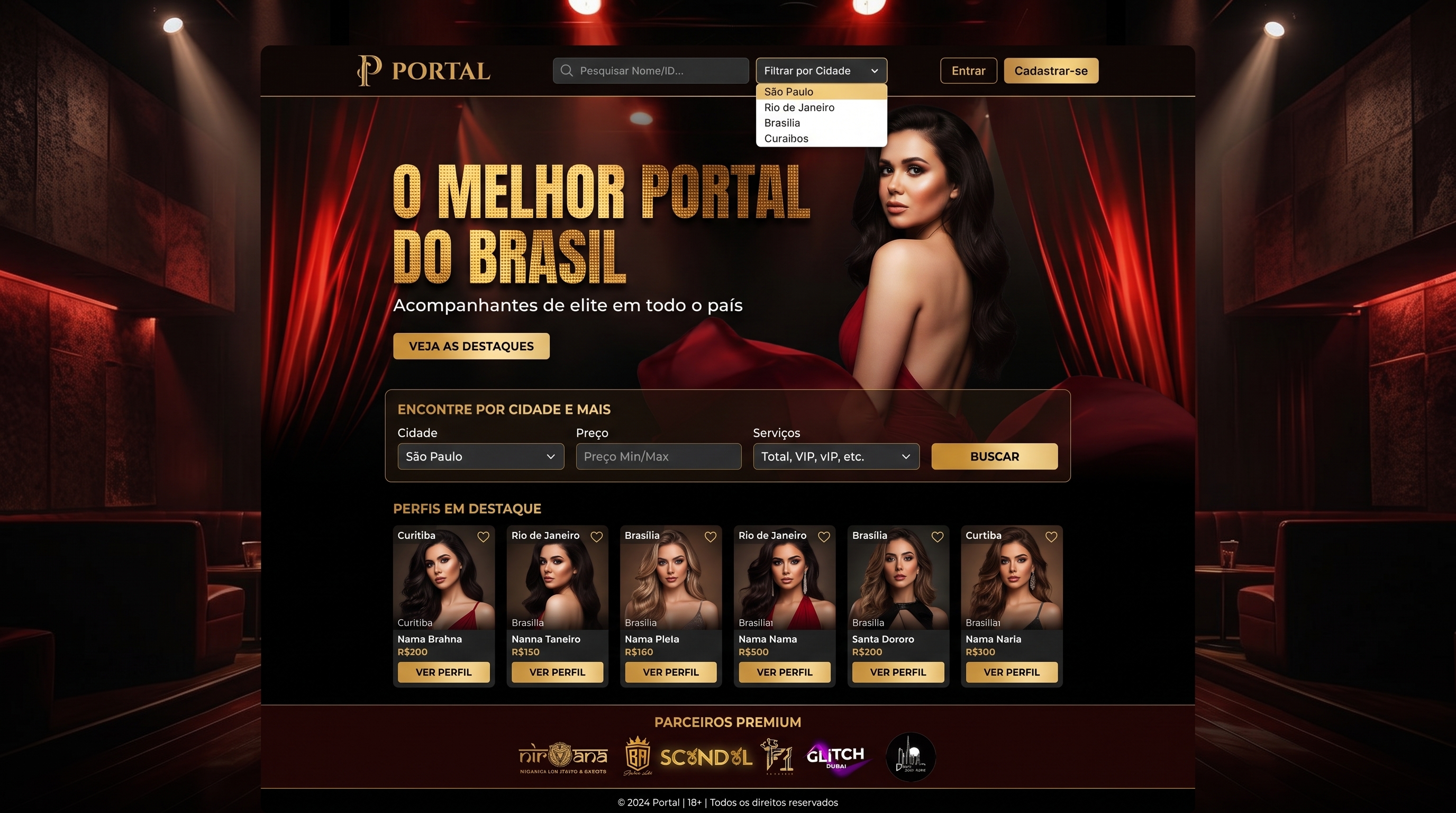 Exemplo de site nacional de classificados de acompanhantes
